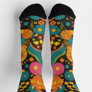 Groove Waves 70s Psychedelic Line Pattern Sokken