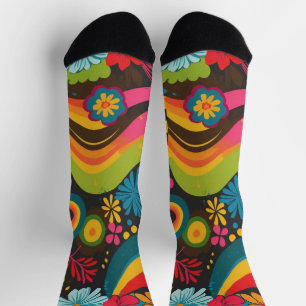 Groove Waves 70s Psychedelic Line Pattern Sokken
