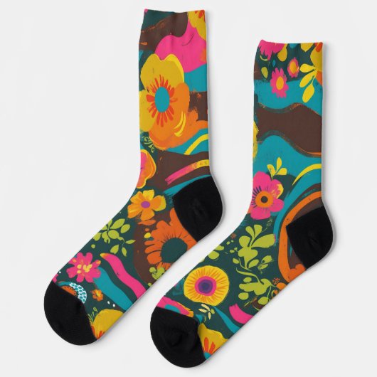 Groove Waves 70s Psychedelic Line Pattern Sokken (Links)