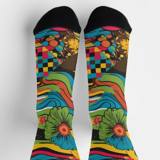 Groove Waves 70s Psychedelic Line Pattern Sokken (Top)