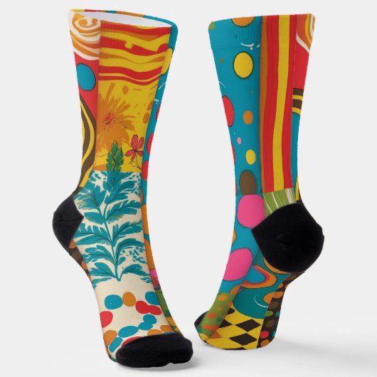 Groove Waves 70s Psychedelic Line Pattern Sokken (Gebogen)