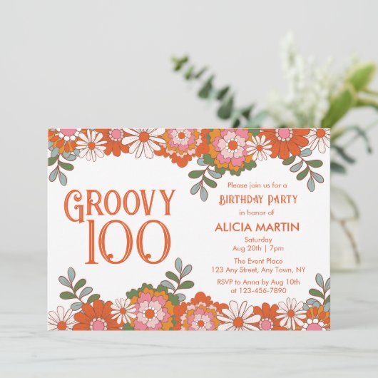 Groovy 100 Classic Hippie Flora Leaf Verjaardag Kaart (Staand voorkant)