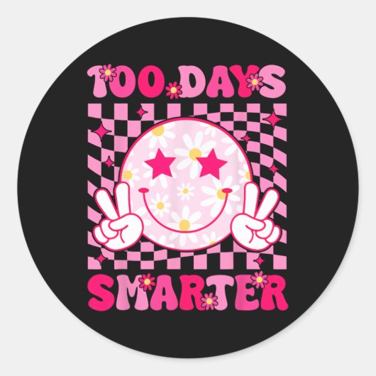 Groovy 100 Dagen Slimmer Roze Lachgezicht Tiener M Ronde Sticker (Voorkant)