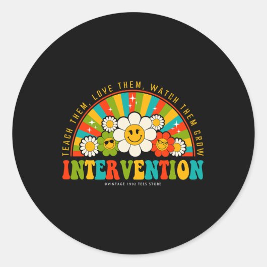 Groovy 100 dagen van school leraar interventie Squ Ronde Sticker (Voorkant)