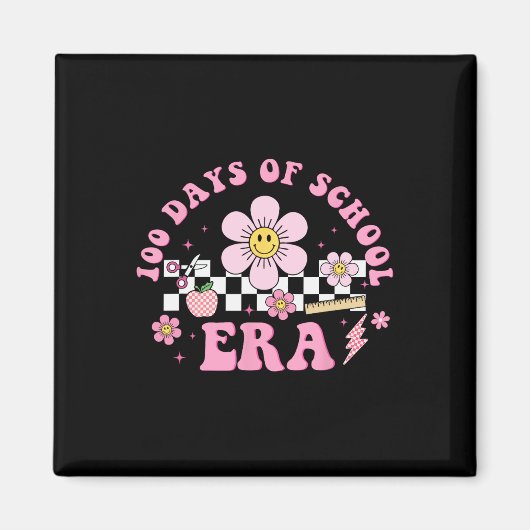 Groovy 100 dagen van school tijdperk bloem 100th d magneet (Voorkant)