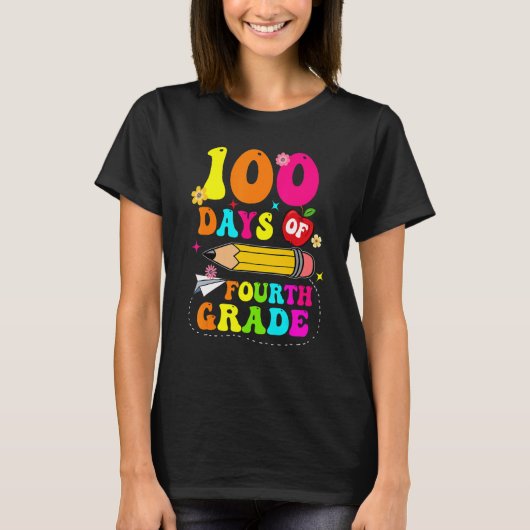 Groovy 100 Days Of Fourth Grade Kids Teacher 100th T-shirt (Voorkant)