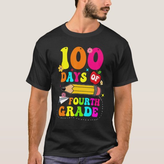 Groovy 100 Days Of Fourth Grade Kids Teacher 100th T-shirt (Voorkant)
