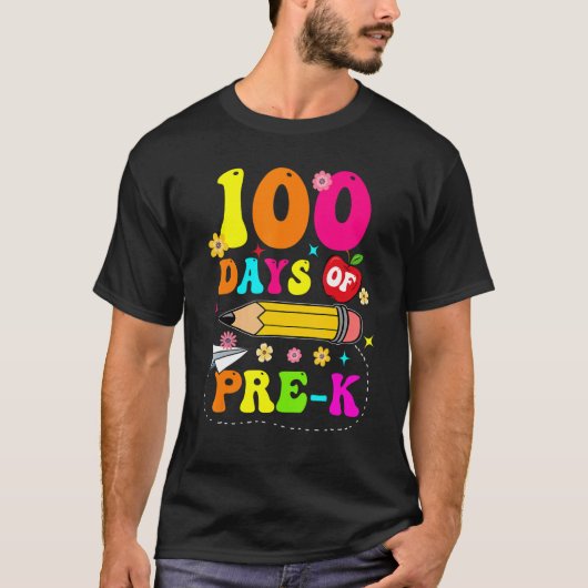 Groovy 100 Days Of Pre-K Kids Teacher 100th Day T-shirt (Voorkant)