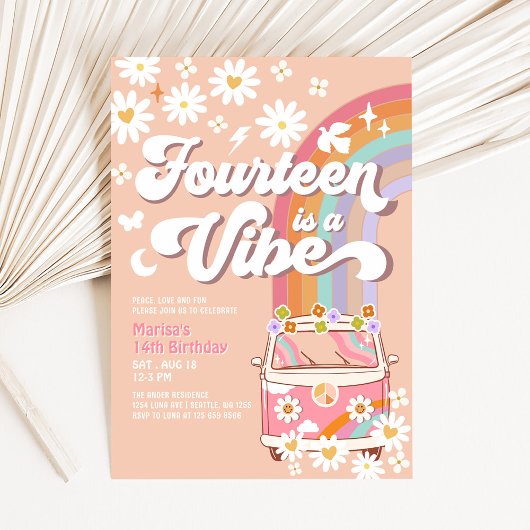 Groovy 14e Hippie Vibe Roze Daisy Verjaardag Kaart