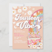 Groovy 14e Hippie Vibe Roze Daisy Verjaardag Kaart (Voorkant)