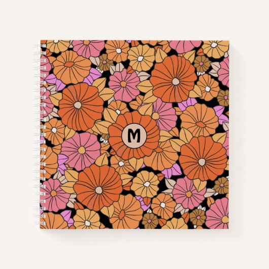 Groovy 1960s Hippie Flower Power Monogram Notitieboek (Voorkant)