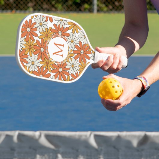 Groovy 1960s Hippie Flower Power Monogram Pickleball Paddle (Insitu)