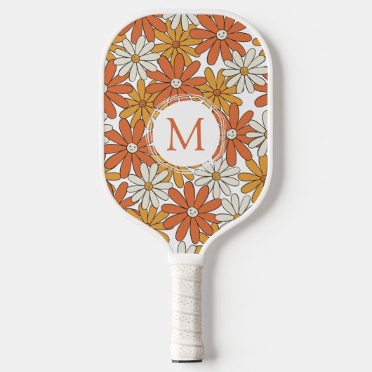Groovy 1960s Hippie Flower Power Monogram Pickleball Paddle (Voorkant)