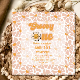 Groovy 1 retro  sinaasappel eerste verjaardag kaart