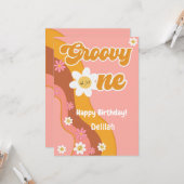 Groovy 1 retro vintage eerste gelukkige verjaardag kaart (Voorkant / Achterkant in situ)