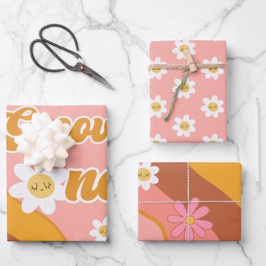 Groovy 1 retro vintage eerste verjaardag inpakpapier vel (Voorkant)