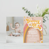 Groovy 1st Birthday Photo Invitation Kaart (Staand voorkant)