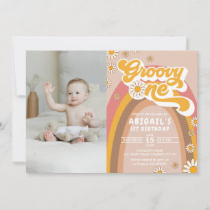 Groovy 1st Birthday Photo Invitation Kaart