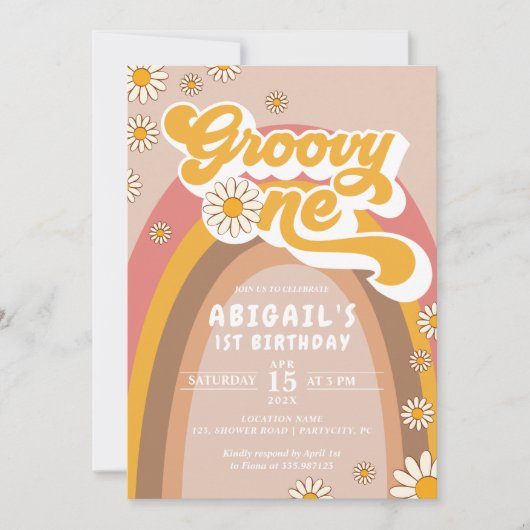 Groovy 1st Birthday Uitnodiging (Voorkant)
