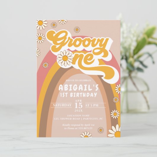 Groovy 1st Birthday Uitnodiging (Staand voorkant)