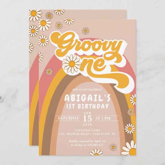 Groovy 1st Birthday Uitnodiging (Voorkant / Achterkant)