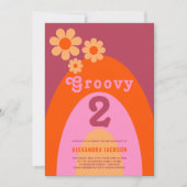 Groovy 2 Arch Retro Bloemen 2e Verjaardagsfeest Kaart (Voorkant)
