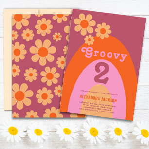 Groovy 2 Arch Retro Bloemen 2e Verjaardagsfeest Kaart