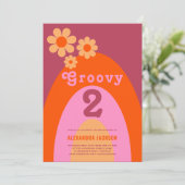 Groovy 2 Boog Retro Bloem 2de Verjaardagsfeestje Kaart (Staand voorkant)