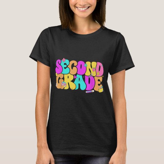 Groovy 2e klas terug naar school potlood vloer t-shirt (Voorkant)