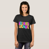 Groovy 2e klas terug naar school potlood vloer t-shirt (Voorkant volledig)