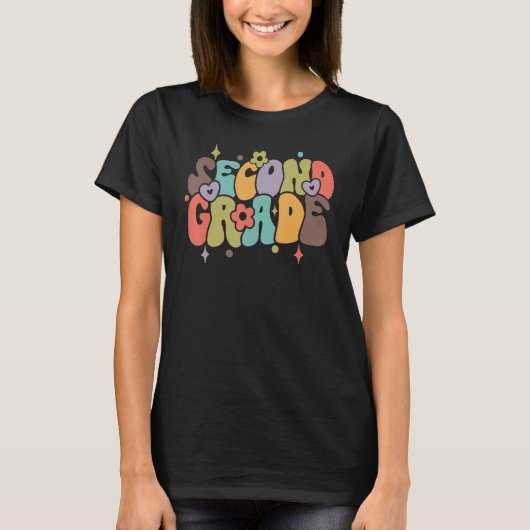 Groovy 2e klas vibes Face Retro leraren terug naar T-shirt (Voorkant)