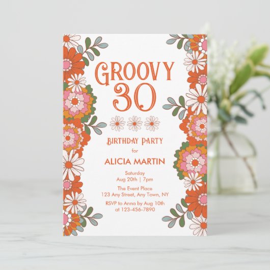 Groovy 30 Classic Hippie Flora Leaf Verjaardag Kaart (Staand voorkant)