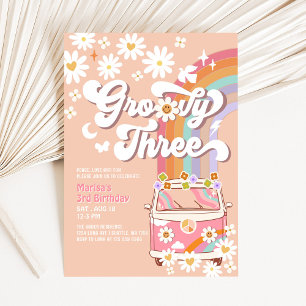 Groovy 3e Roze Madeliefje Regenboog Hippie Verjaar Kaart