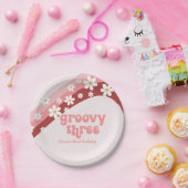 Groovy 3e verjaardag van het roze papier van Napki Papieren Bordje (Feest)