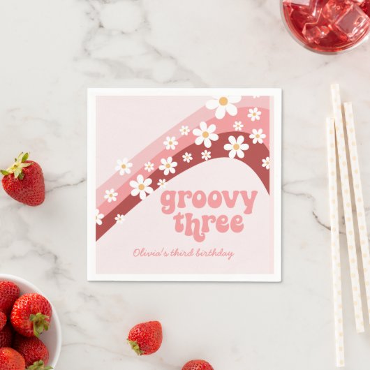 Groovy 3e verjaardag van het roze papier van Napki Servet (Insitu)