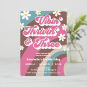 Groovy 3e verjaardag Vibin' Thrivin' THREE retro Kaart (Staand voorkant)