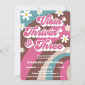 Groovy 3e verjaardag Vibin' Thrivin' THREE retro Kaart (Voorkant)