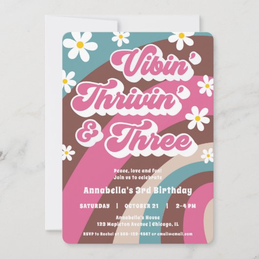 Groovy 3e verjaardag Vibin' Thrivin' THREE retro Kaart (Voorkant)