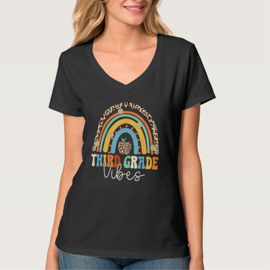 Groovy 3rd Grade Vibes Back To School Rainbow Leop T-shirt (Voorkant)