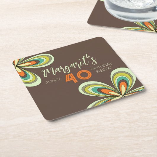 Groovy 40th Verjaardagsfeest 70s Hippie Flower Kartonnen Onderzetters (Schuin)