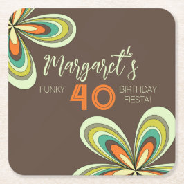 Groovy 40th Verjaardagsfeest 70s Hippie Flower Kartonnen Onderzetters