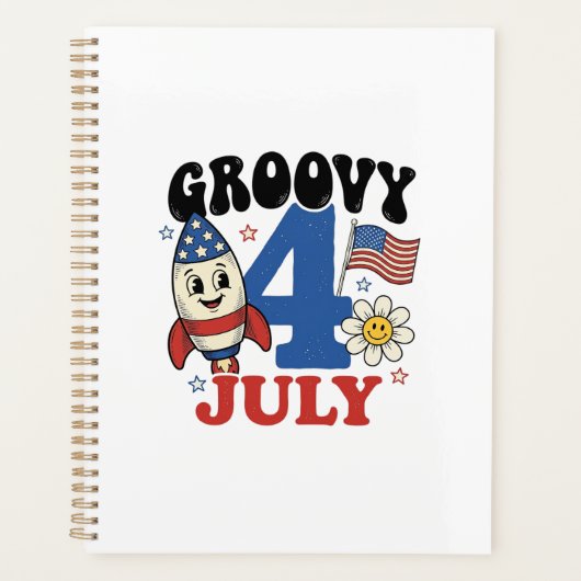 Groovy 4 juli raket patriottisch shirt ontwerp_1 planner (Voorkant)