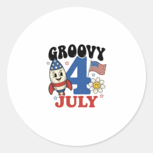 Groovy 4 juli raket patriottisch shirt ontwerp_1 ronde sticker