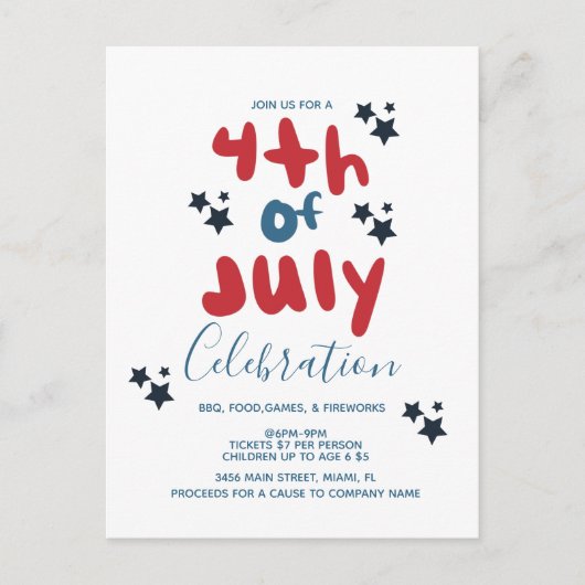 Groovy 4 juli sterren BBQ Flyer uitnodiging (Voorkant)