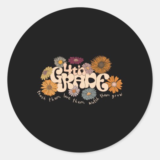Groovy 4e klas leraar leren ze liefde Th Ronde Sticker (Voorkant)