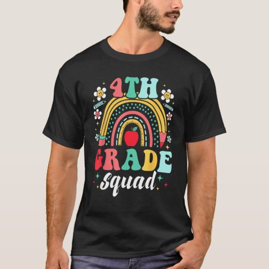 Groovy 4th Grade Squad Rainbow Teacher Kid Back To T-shirt (Voorkant)