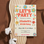 Groovy 5e verjaardag uitnodiging - beige, rood, re