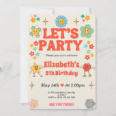 Groovy 5e verjaardag uitnodiging - beige, rood, re (Voorkant)