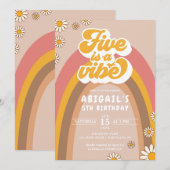 Groovy 5th Birthday Hippie Invitation Kaart (Voorkant / Achterkant)