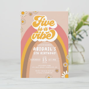 Groovy 5th Birthday Hippie Invitation Kaart